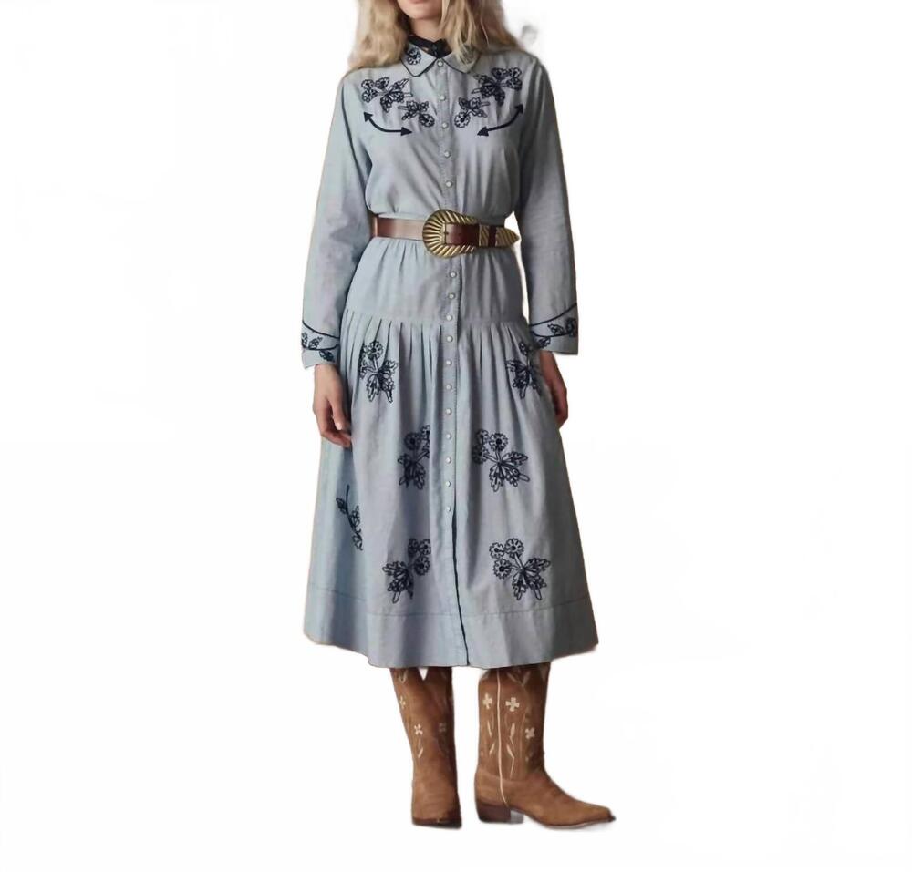 NEW THE GREAT. embroidered highland skirt in chambray